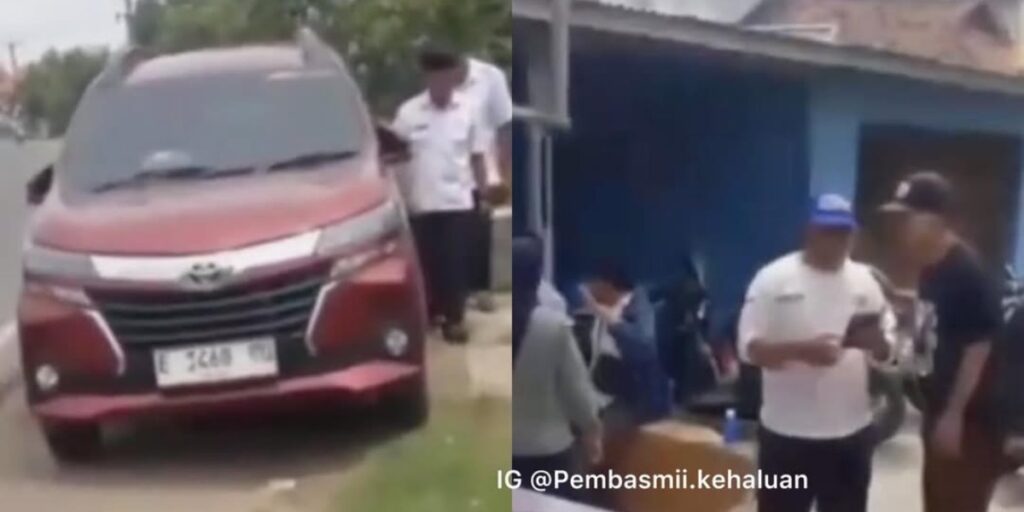 Ilustrasi seorang pria sedang memeriksa ban mobil yang kempes di pinggir jalan raya, dengan ekspresi cemas, menggambarkan momen kritis dalam kejadian di Indramayu