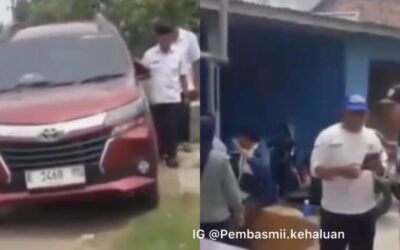 Ilustrasi seorang pria sedang memeriksa ban mobil yang kempes di pinggir jalan raya, dengan ekspresi cemas, menggambarkan momen kritis dalam kejadian di Indramayu