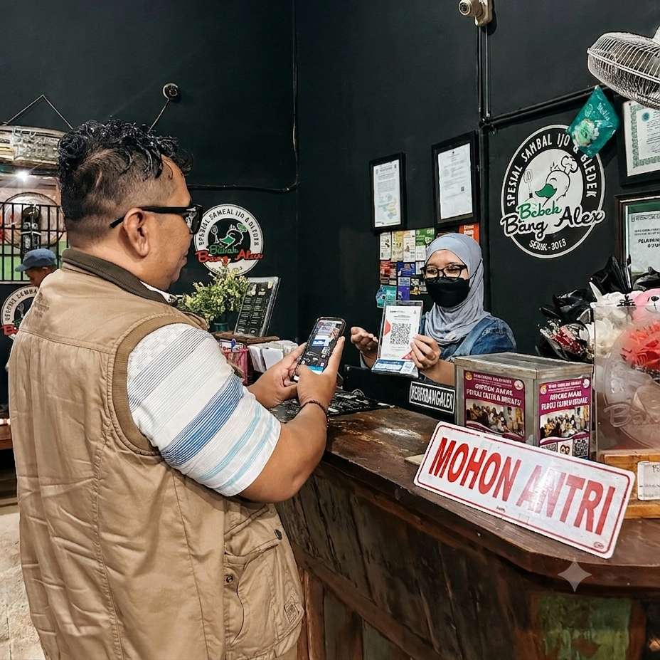 Pemimpin Cabang BRI Situbondo Ary Juwono saat meninjau usaha Bebek Bang Alex